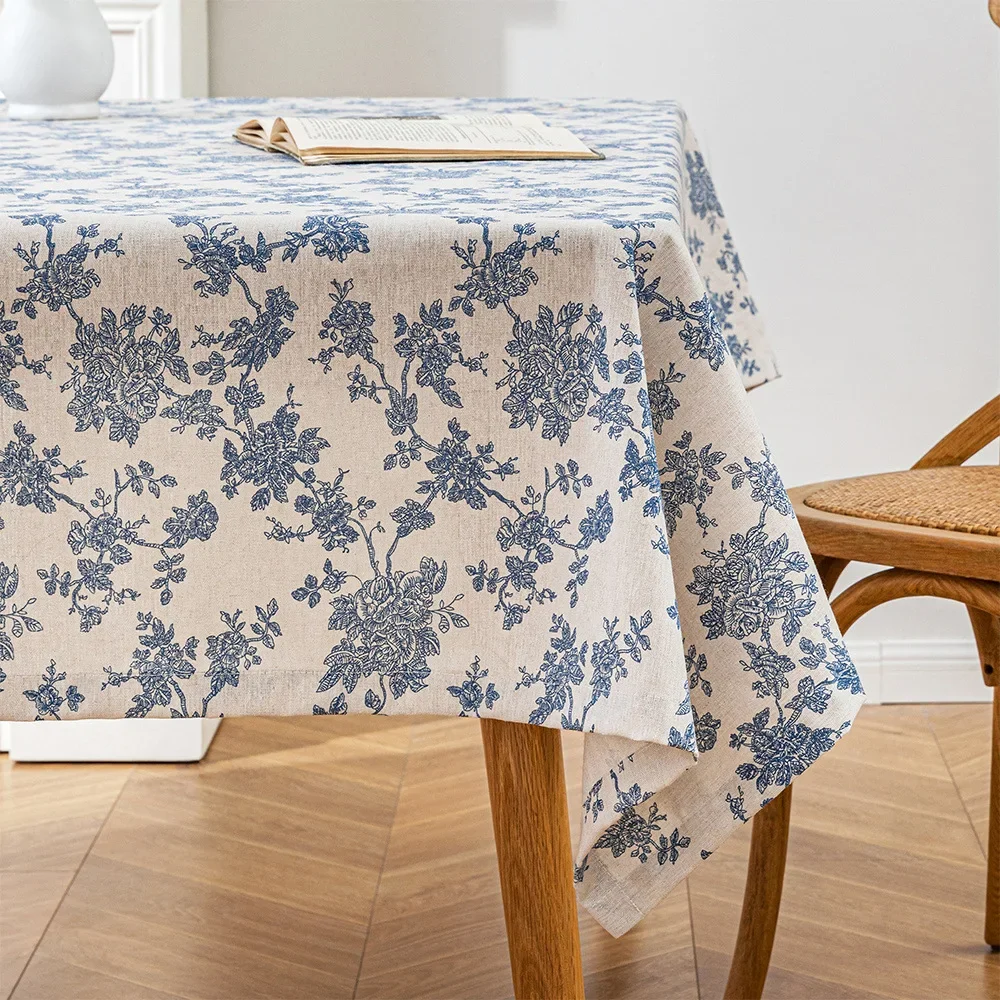 Desk Setup Background - Ins Floral Tablecloths Retro Cotton Linen