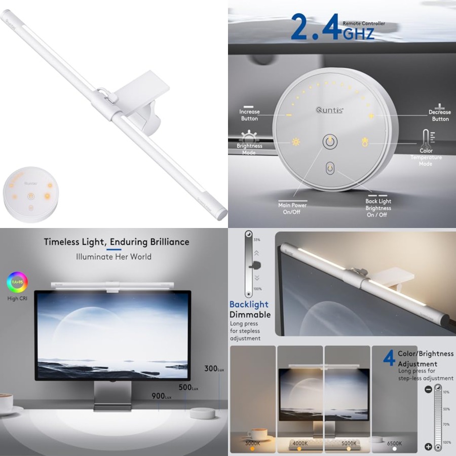 Desk Setup For Office - Monitor Light Bar with Remote, Eye-Care