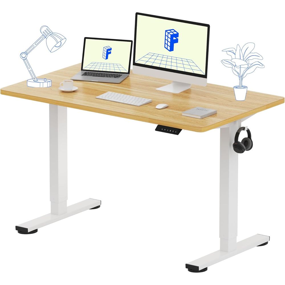 Desk Setup One Monitor - 48x24 One-Piece Electric Standing Desk, Maple