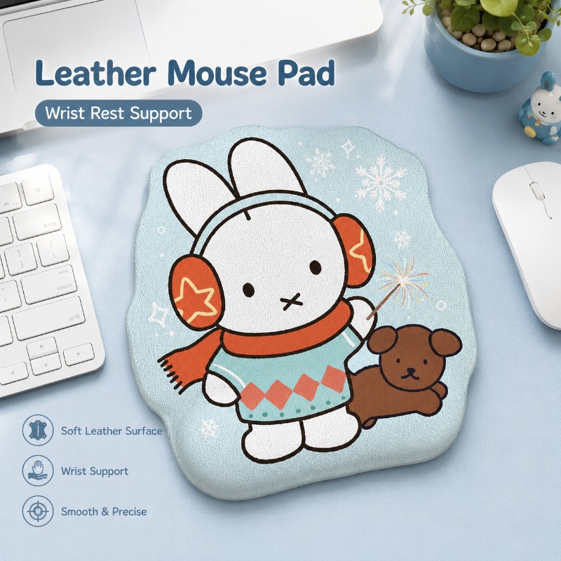 Desk Setup For Office - Anime Miffy Leather Mouse Pad with