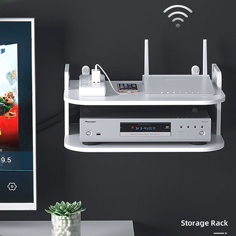 Desk Setup Tv - Wall-Mounted Router Cable Organizer Shelf Ventilated
