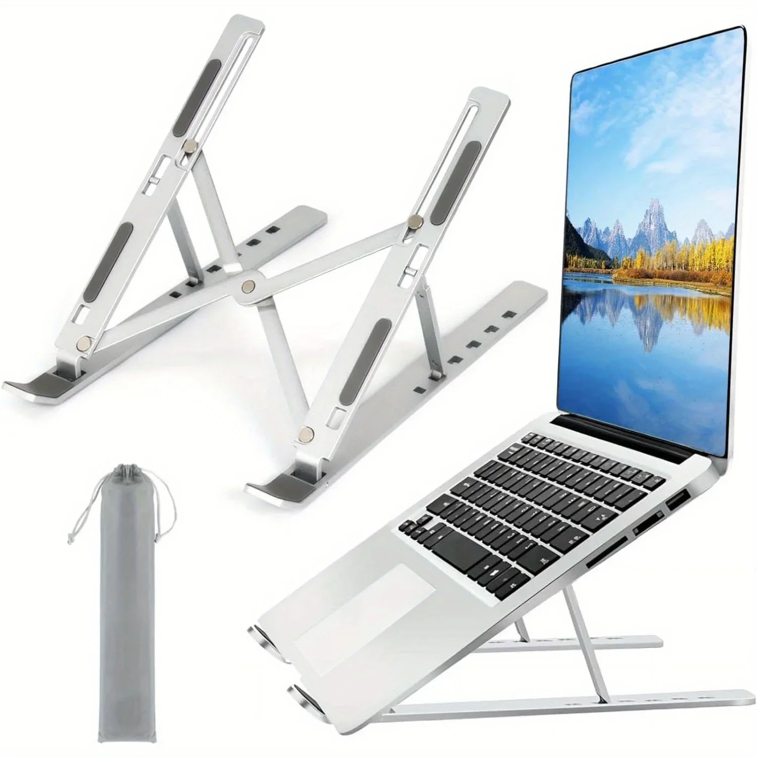 Desk Setup Macbook - Foldable Aluminum Laptop Riser Ergonomic Cooling