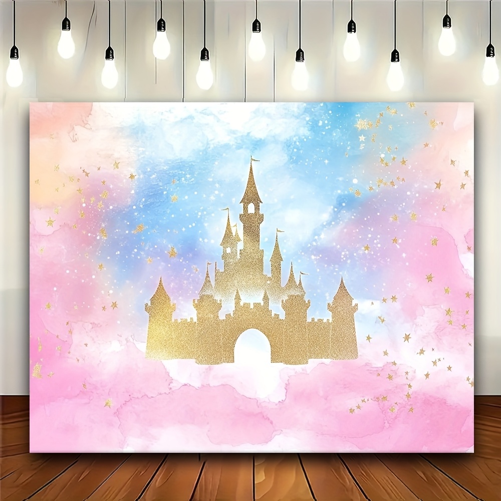 Desk Setup Background - 1 Princess Castle Watercolor pastel Rainbow