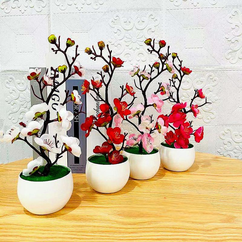 Desk Setup Background - Simulation Plum Flower Pot Plant Artificial