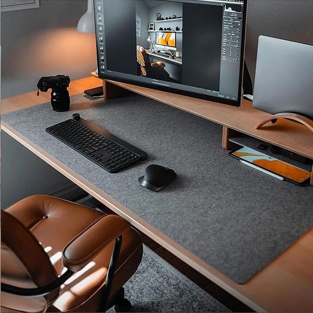 Desk Setup Ergonomic - Felt Desk Mat Computer Mat for
