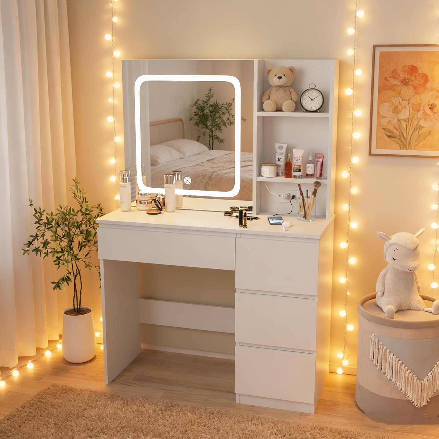 Desk Setup Charging Station - i*-Make Up Vanity Desk with Charging