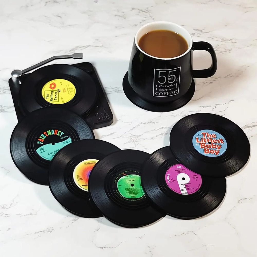 Desk Setup Retro - 2/4/6PCS Retro Vinyl Record Cup Coaster