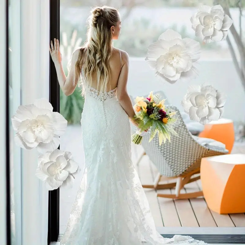 5 Packs of White Paper Flowers - Desk Setup Background 评论和价格