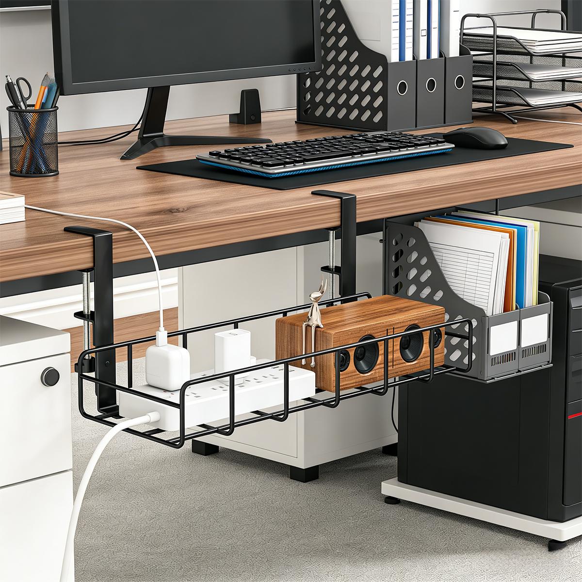 No Drill Under Desk Cable Mana - Desk Setup No Computer 评论和价格