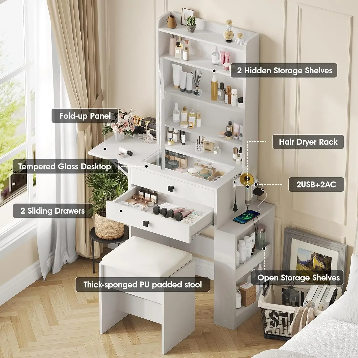 Small Makeup Vanity Desk with  - Desk Setup Charging Station 评论和价格