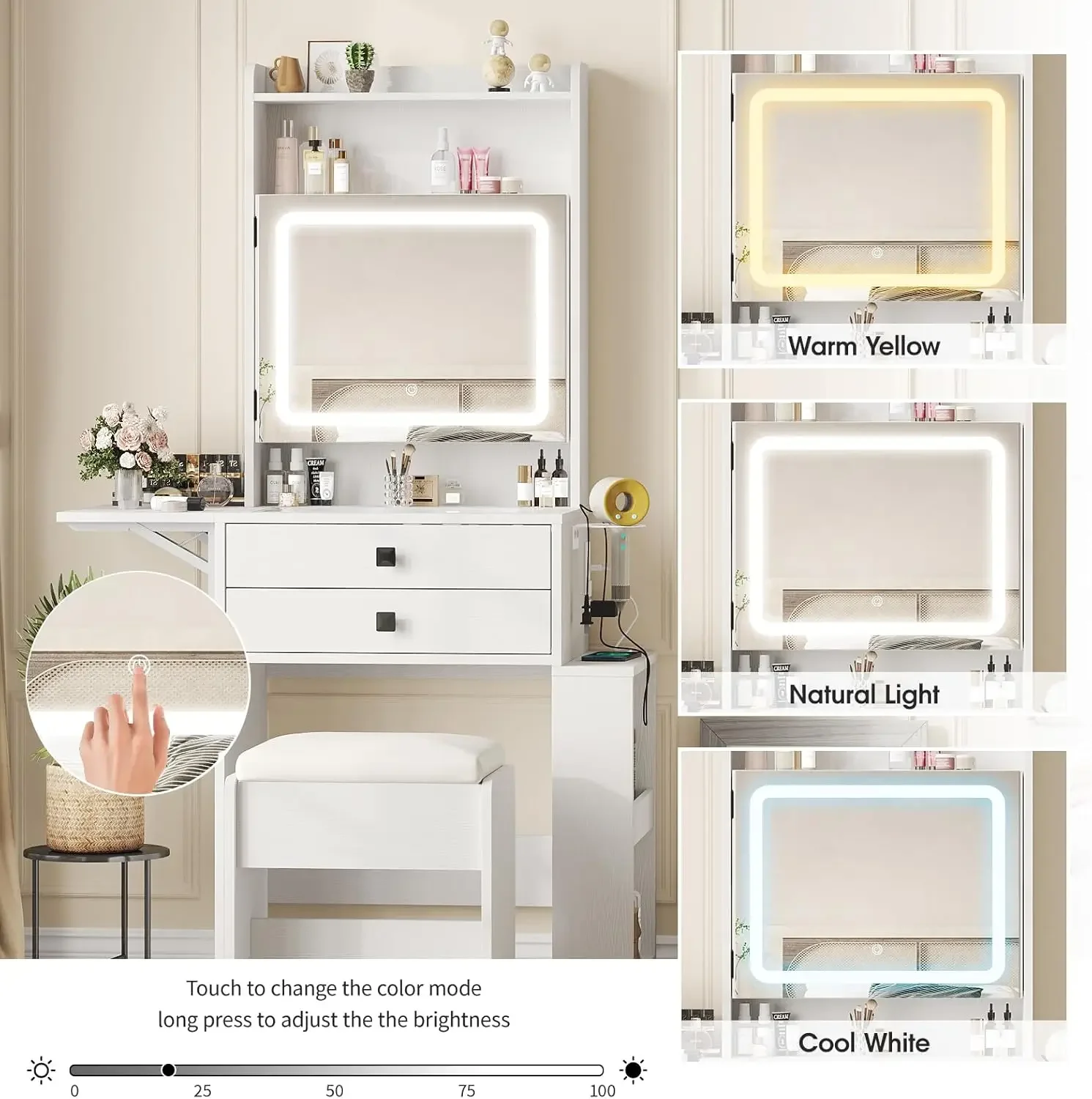 Small Makeup Vanity Desk with  - Desk Setup Charging Station 评论和价格