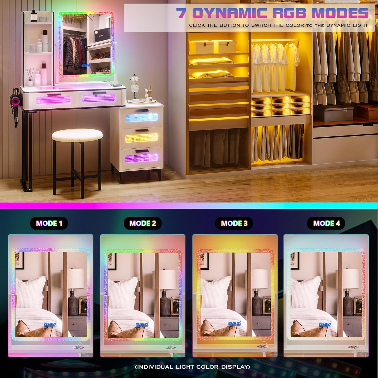 i*-RGB Makeup Vanity Desk with - Desk Setup Charging Station 评论和价格