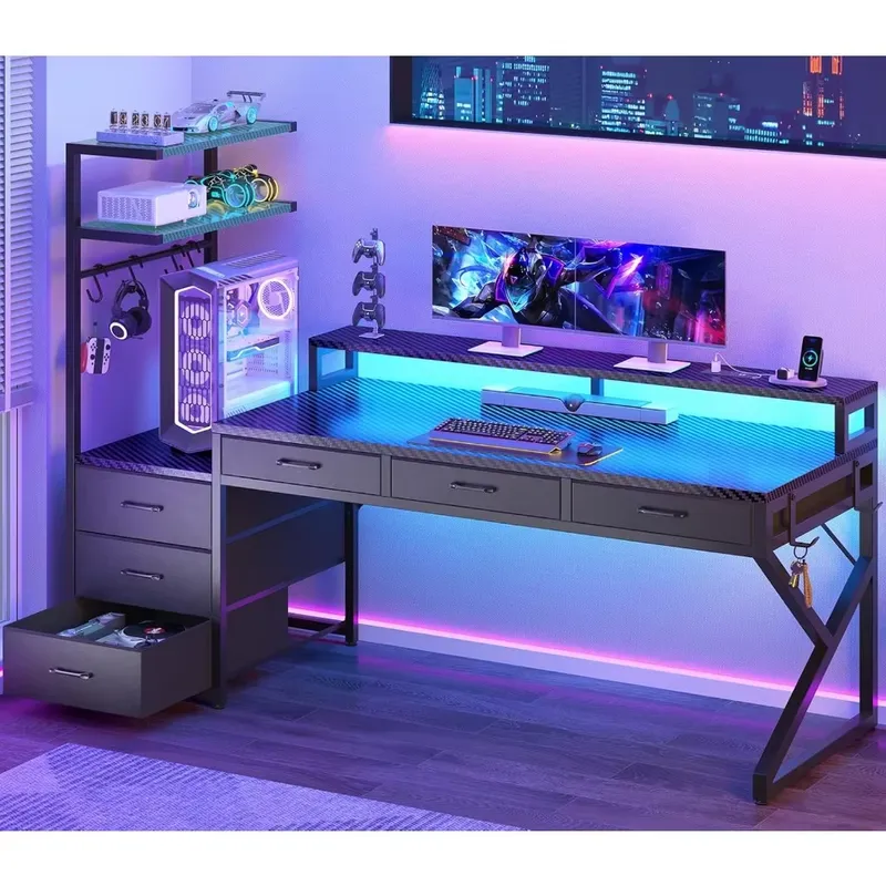 55 Inch Gaming Desk with 6 Dra - Desk Setup Corner 评论和价格