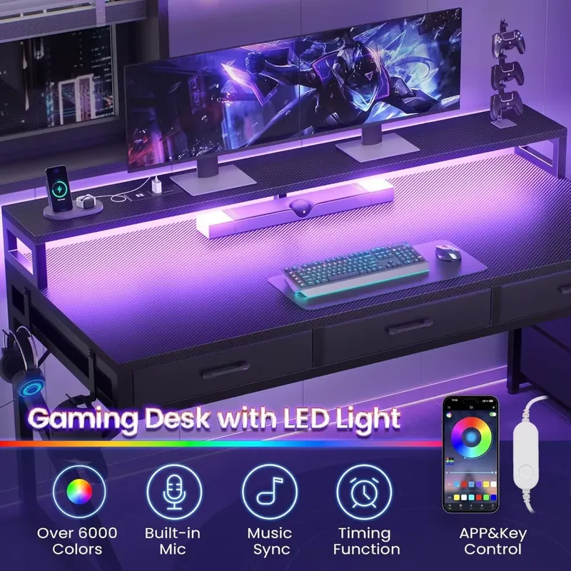 55 Inch Gaming Desk with 6 Dra - Desk Setup Corner 评论和价格
