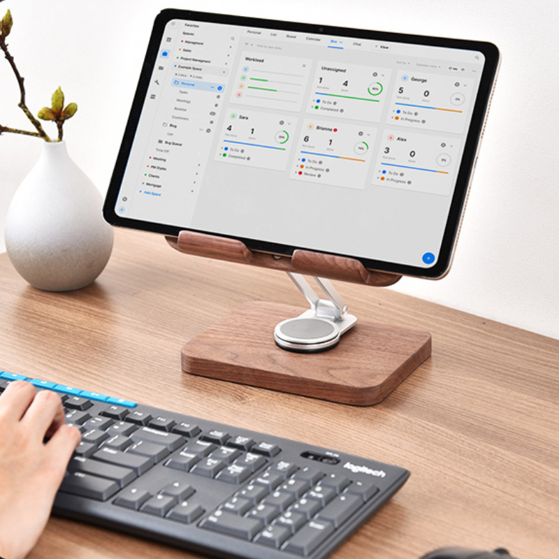 Black Walnut iPad Stand with 3 - Desk Setup Living Room 评论和价格