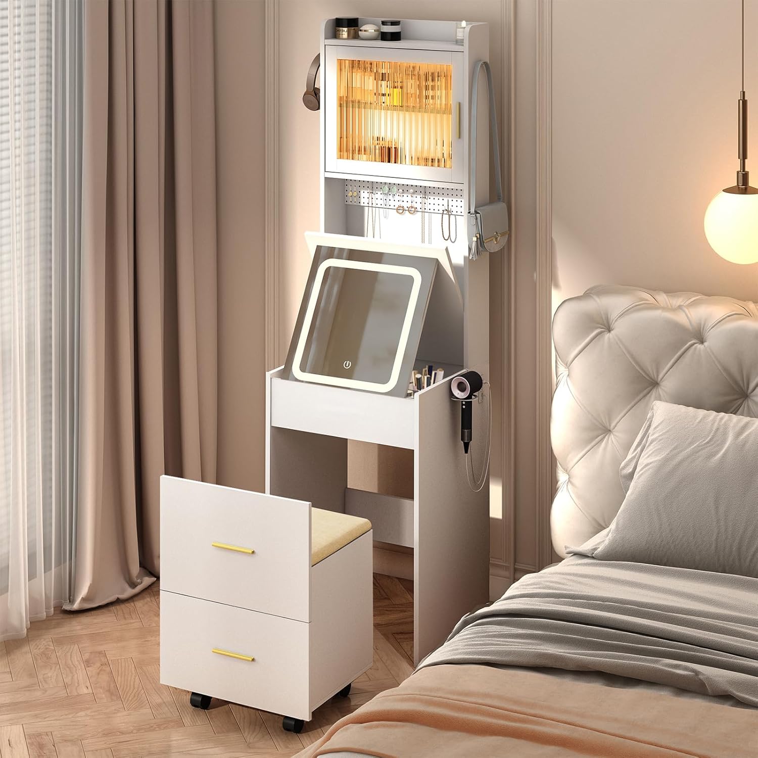 3 in 1 Vanity Desk with Fold-u - Desk Setup Charging Station 评论和价格