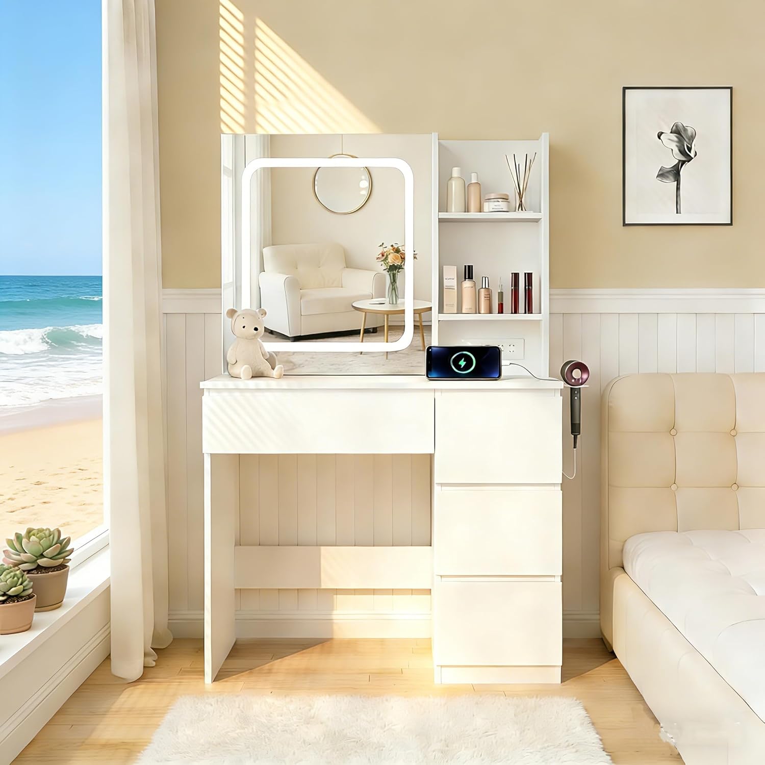 i*-Make Up Vanity Desk with Ch - Desk Setup Charging Station 评论和价格