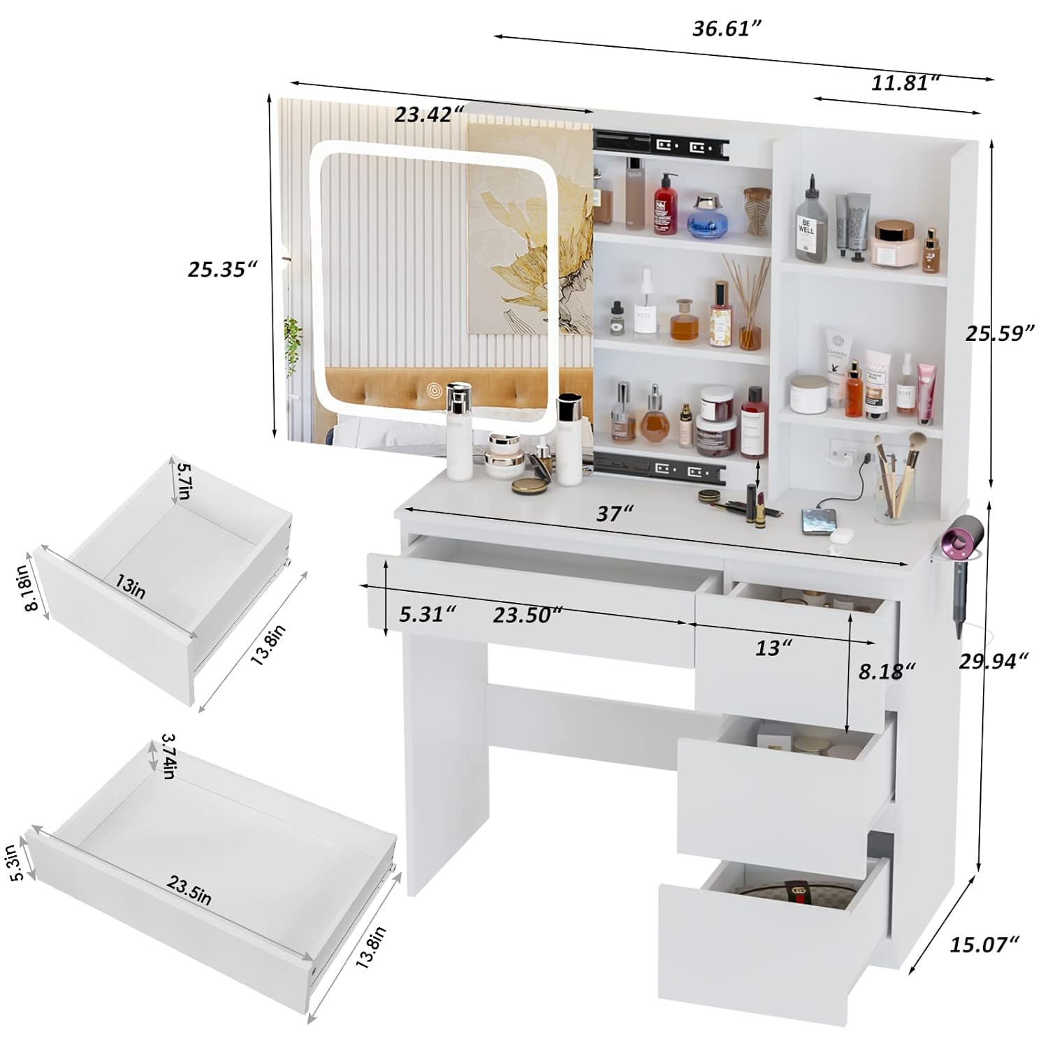 i*-Make Up Vanity Desk with Ch - Desk Setup Charging Station 评论和价格