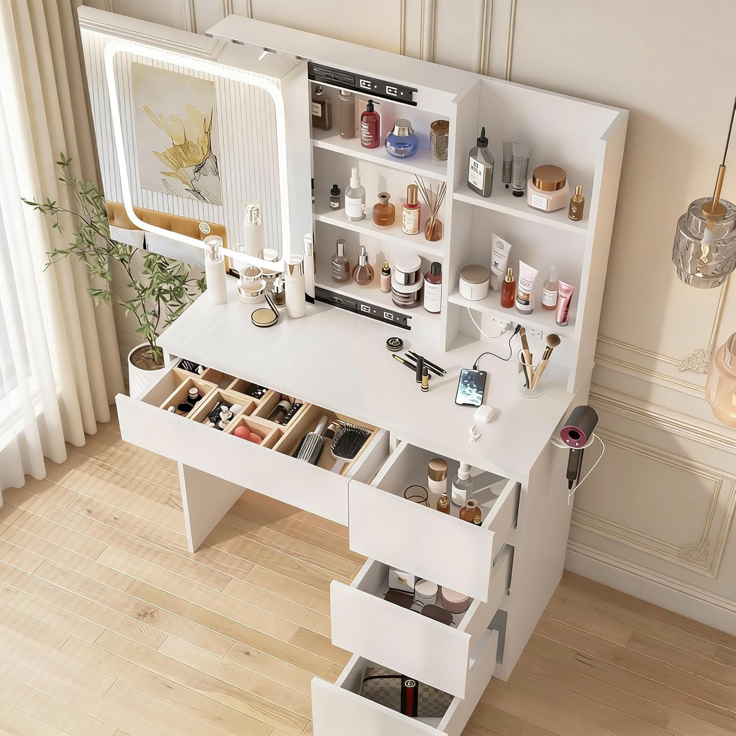 i*-Make Up Vanity Desk with Ch - Desk Setup Charging Station 评论和价格
