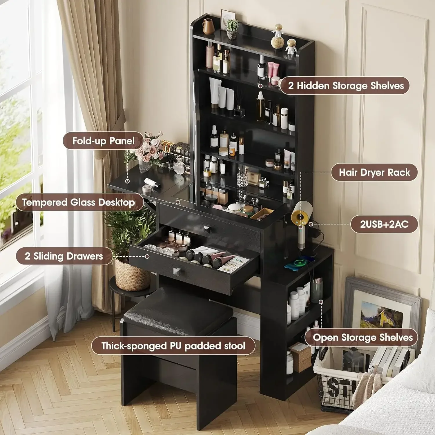 Small Makeup Vanity Desk, 3 Ad - Desk Setup Charging Station 评论和价格