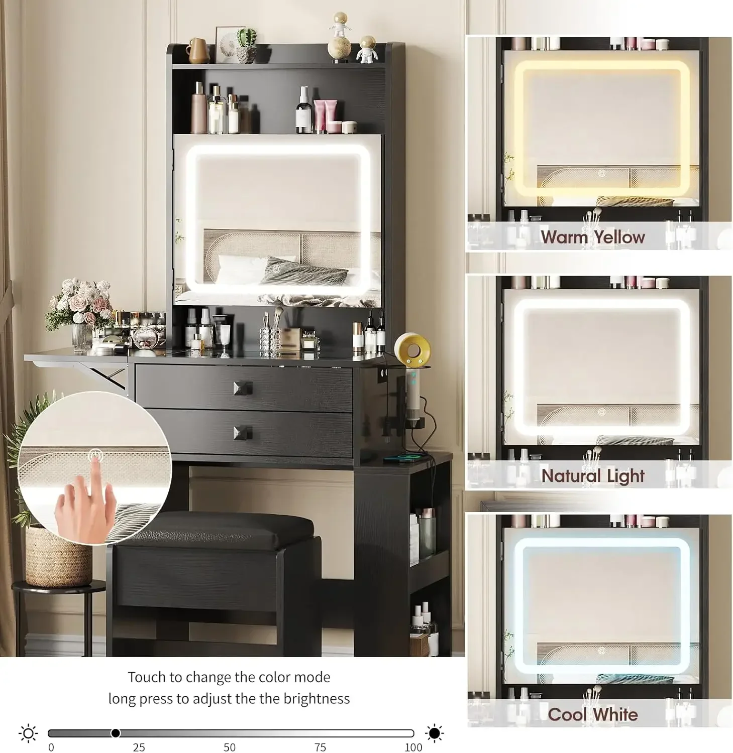 Small Makeup Vanity Desk, 3 Ad - Desk Setup Charging Station 评论和价格
