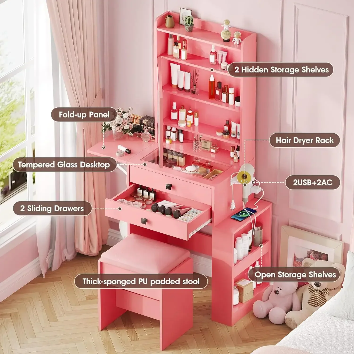 Small Makeup Vanity Desk, 3 Ad - Desk Setup Charging Station 评论和价格