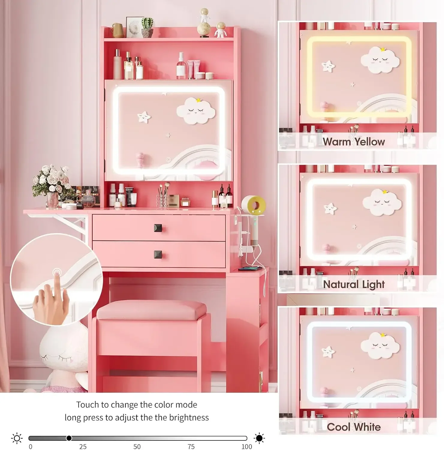 Small Makeup Vanity Desk, 3 Ad - Desk Setup Charging Station 评论和价格