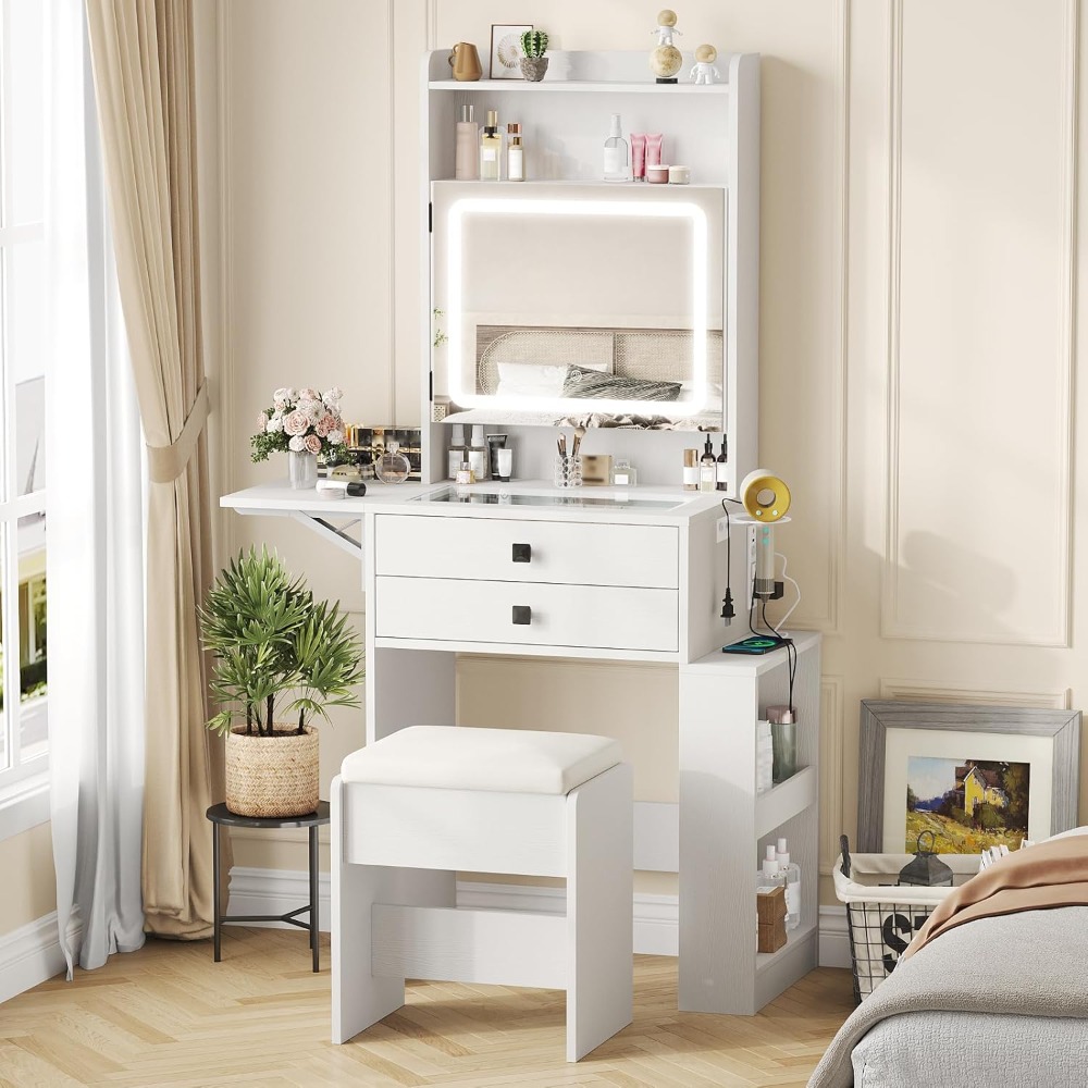 Small Makeup Vanity Desk with  - Desk Setup Charging Station 评论和价格