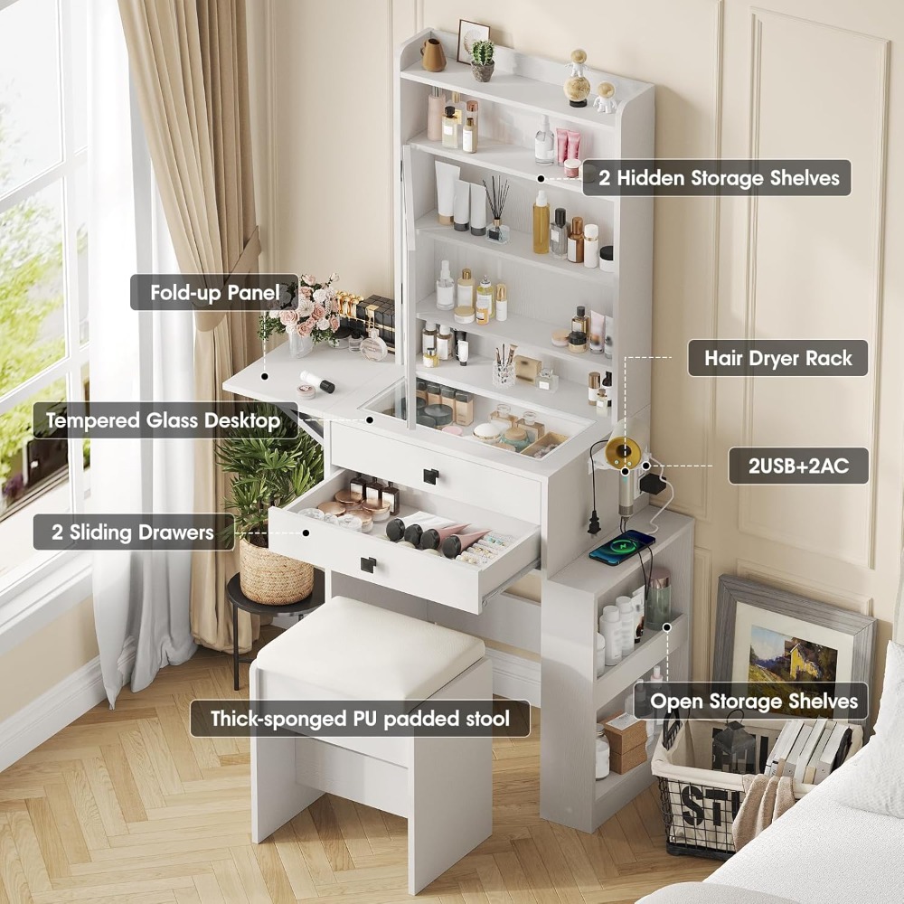 Small Makeup Vanity Desk with  - Desk Setup Charging Station 评论和价格