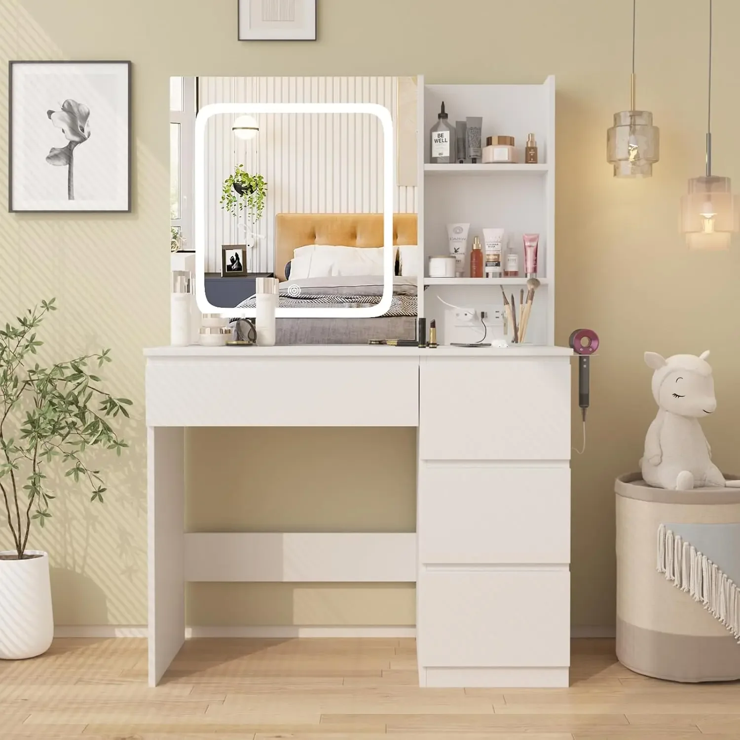 Make Up Vanity Desk with Charg - Desk Setup Charging Station 评论和价格