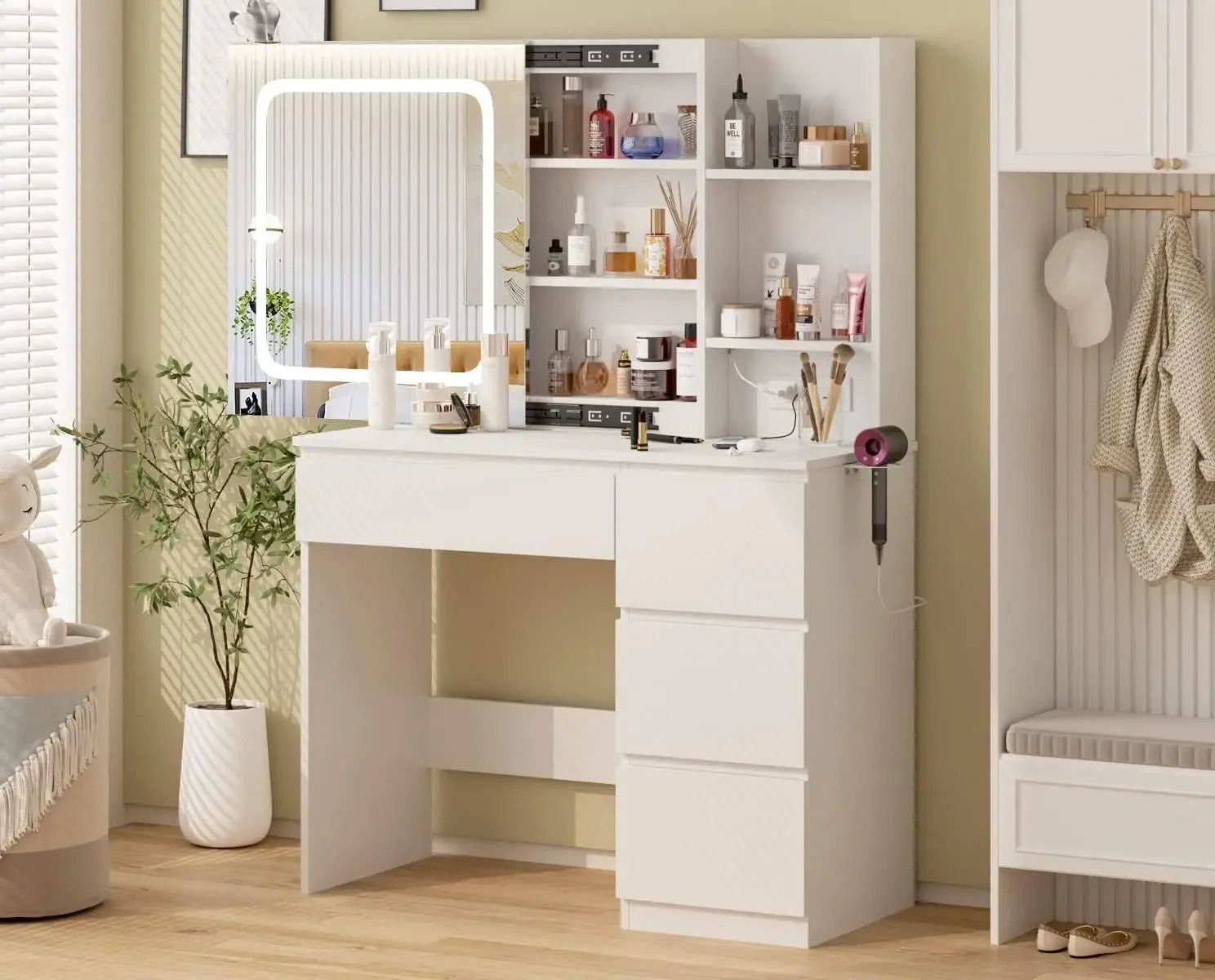 Make Up Vanity Desk with Charg - Desk Setup Charging Station 评论和价格