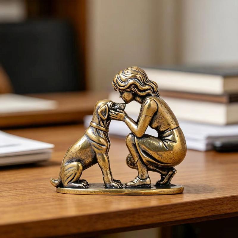 Brass Girl Dog Figure Home Des - Desk Setup Retro 评论和价格