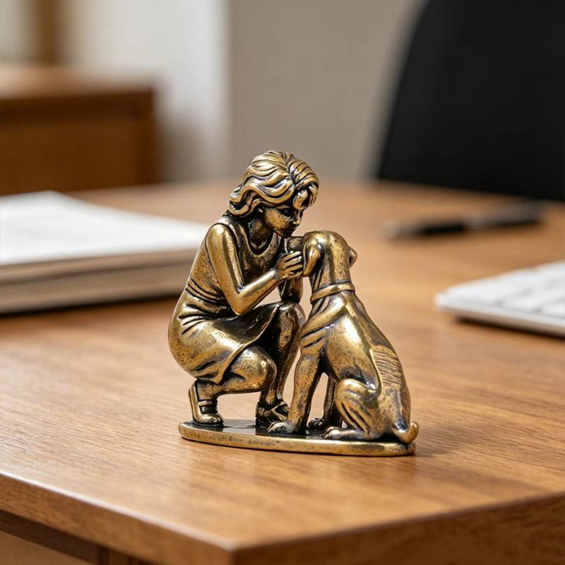 Brass Girl Dog Figure Home Des - Desk Setup Retro 评论和价格