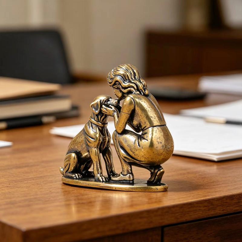 Brass Girl Dog Figure Home Des - Desk Setup Retro 评论和价格