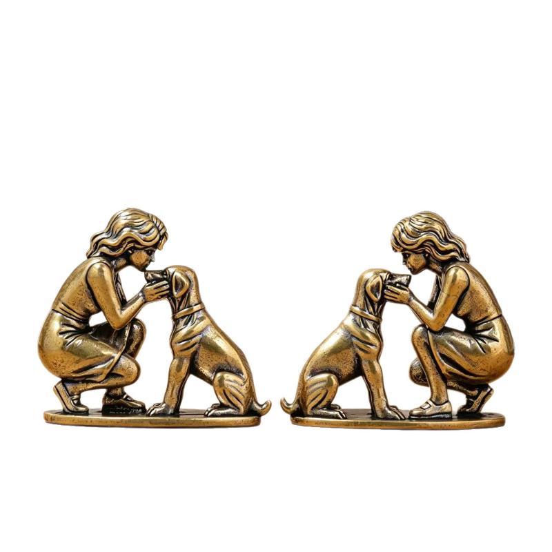 Brass Girl Dog Figure Home Des - Desk Setup Retro 评论和价格