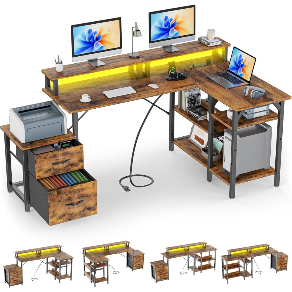 Office Desk with File Drawers& - Desk Setup Corner 评论和价格