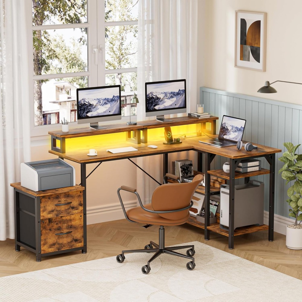 Office Desk with File Drawers& - Desk Setup Corner 评论和价格