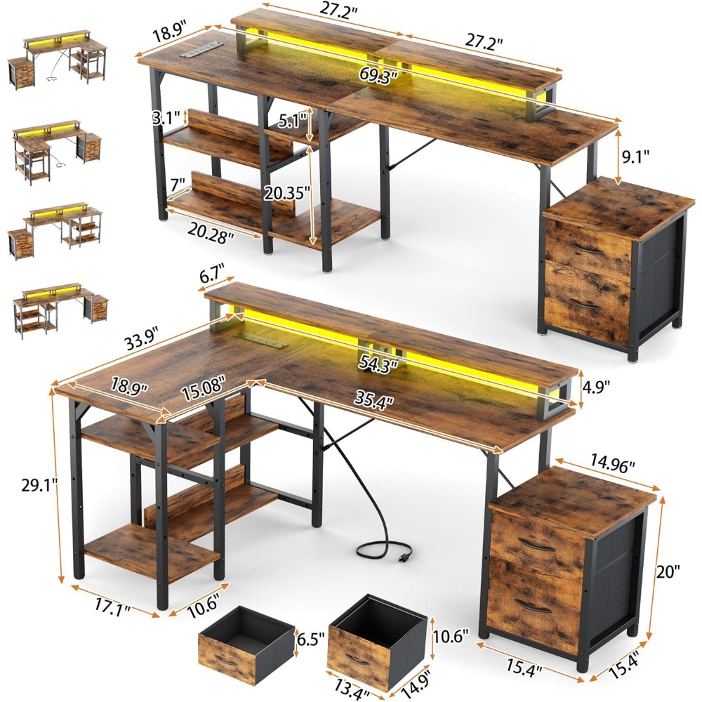 Office Desk with File Drawers& - Desk Setup Corner 评论和价格